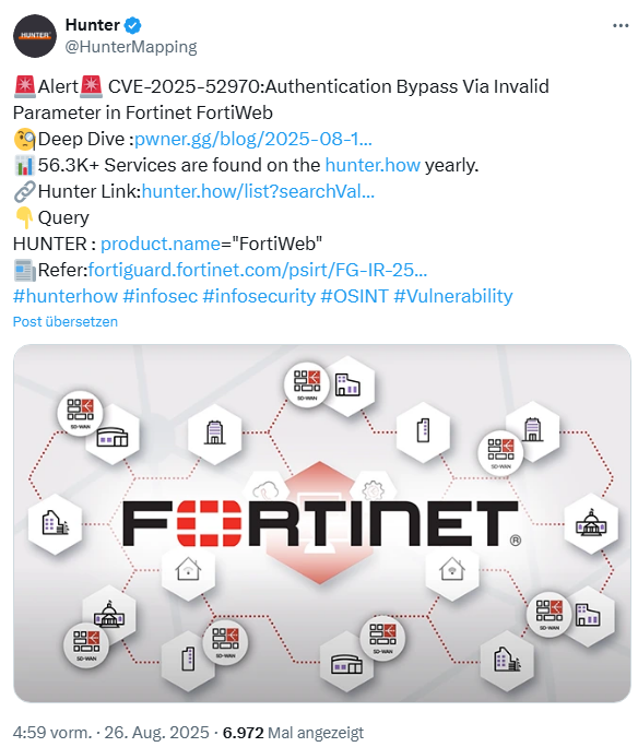 Fortinet FortiWeb Schwachstelle CVE-2025-52970 Fortinet FortiWeb Schwachstelle CVE-2025-52970
