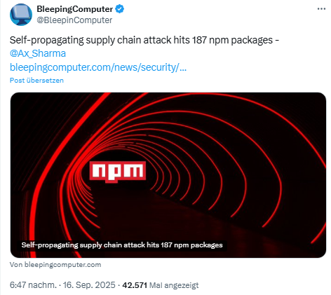 npm-Angriff durch selbst replizierende Malware
