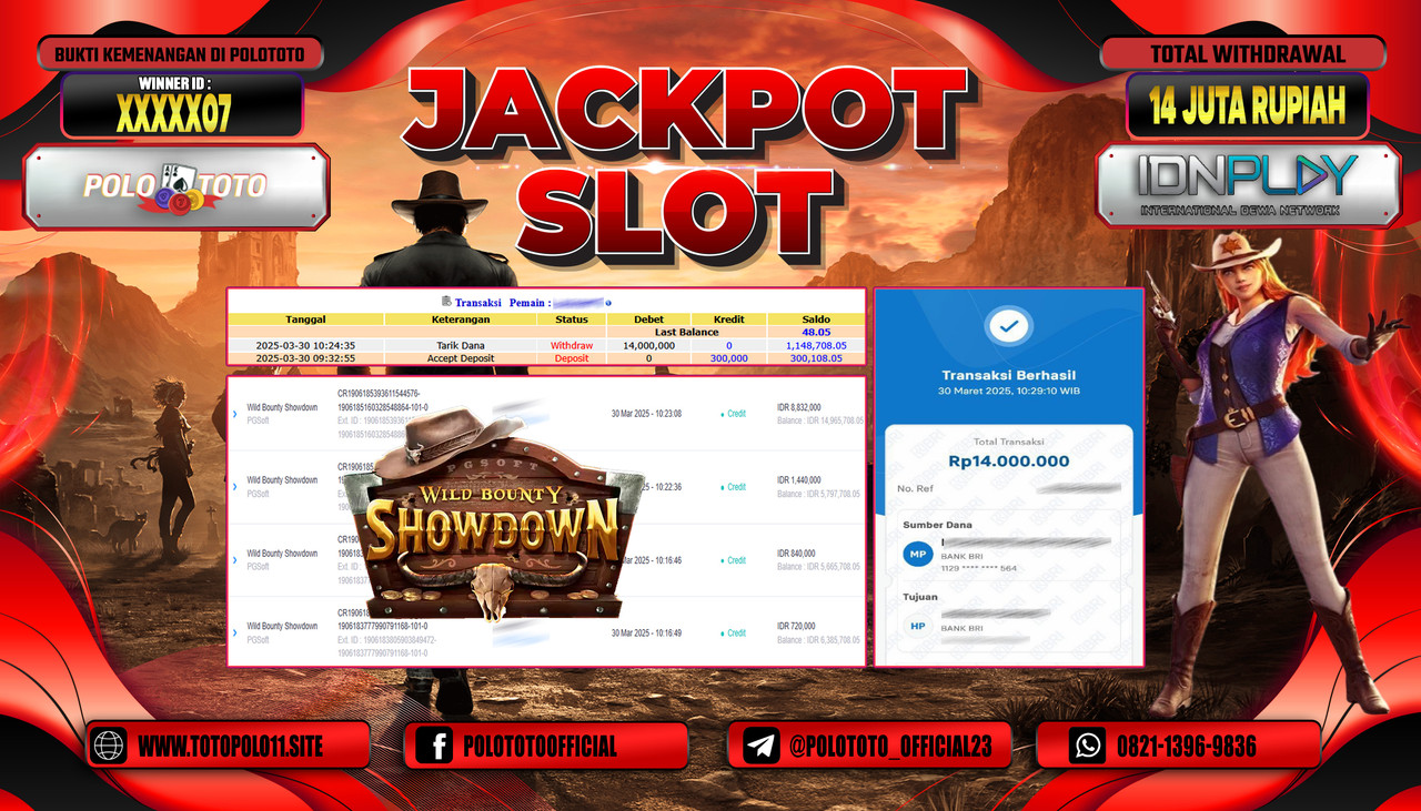 POLOTOTO JACKPOT SLOT WILD BOUNTY SHOWDOWN Rp.14.000.000,-