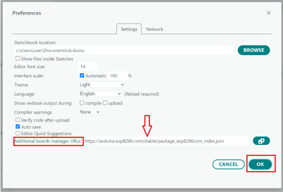 Adding ESP8266 Board URL