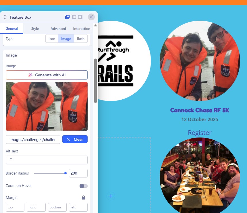 edit page showing image settings and result