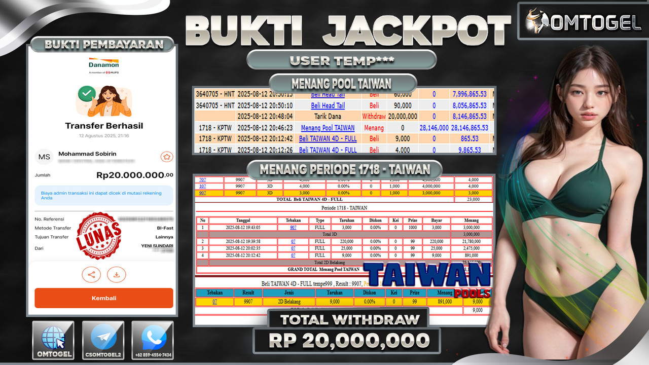 OMTOGEL JACKPOT TAIWAN 3D 2D 20 JUTA DI BAYAR LUNAS ,-