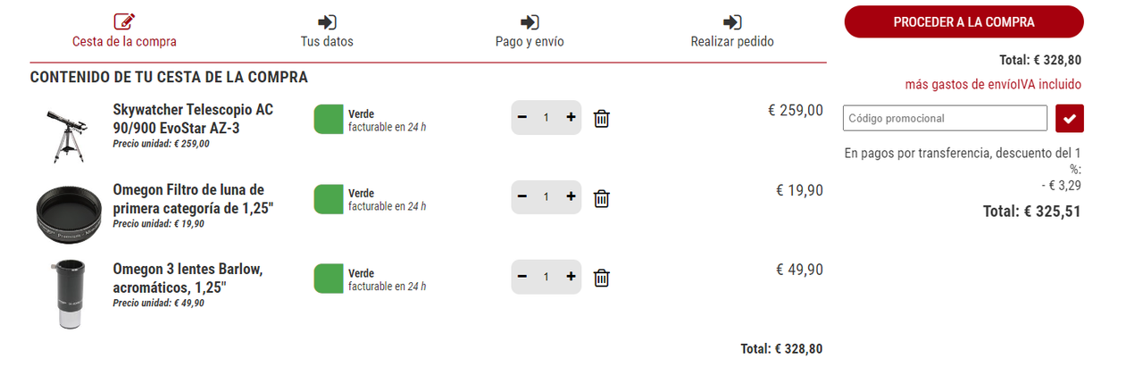 Telescopio AC 90/900 EvoStar y accesorios