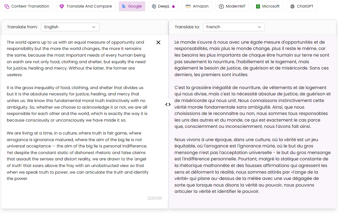 English to French translation of Google