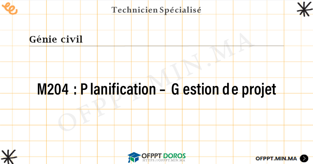 Sommaire détaillé du cours Planification – Gestion de projet M204 OFPPT - Structure du module