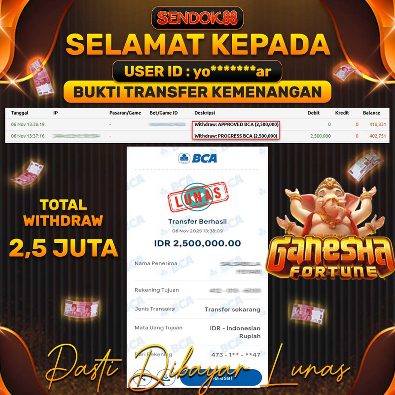 SENDOK88 JEPE! GANESHA FORTUNE Rp 2.500.000,- LUNAS!