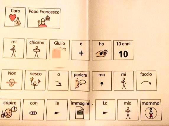 Giulio, il bambino che ha scritto una lettera in codice «CAA» al Papa: «Non riesco a parlare ma mi faccio capire» dans Articoli di Giornali e News Lettera-al-Papa-in-CAA