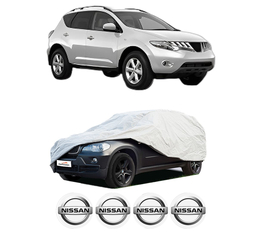 Husa tip prelata auto pentru NISSAN MURANO II (Z51) din 2008-2014, Culoare Gri, material textil impermeabil, rezistanta la intemperii praf UV, CARPASSION Husa Protectie, 4 Stickere auto cu NISSAN