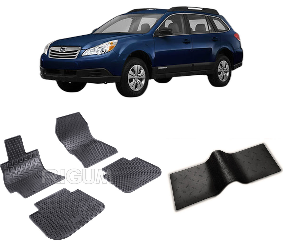 Set covorase auto SUBARU OUTBACK IV din 2009-2014, cu covoras tunel median, CAROSERIE COMBI, Presuri cauciuc 100%, compatibil cu autoturismul SUBARU OUTBACK IV, Rigum