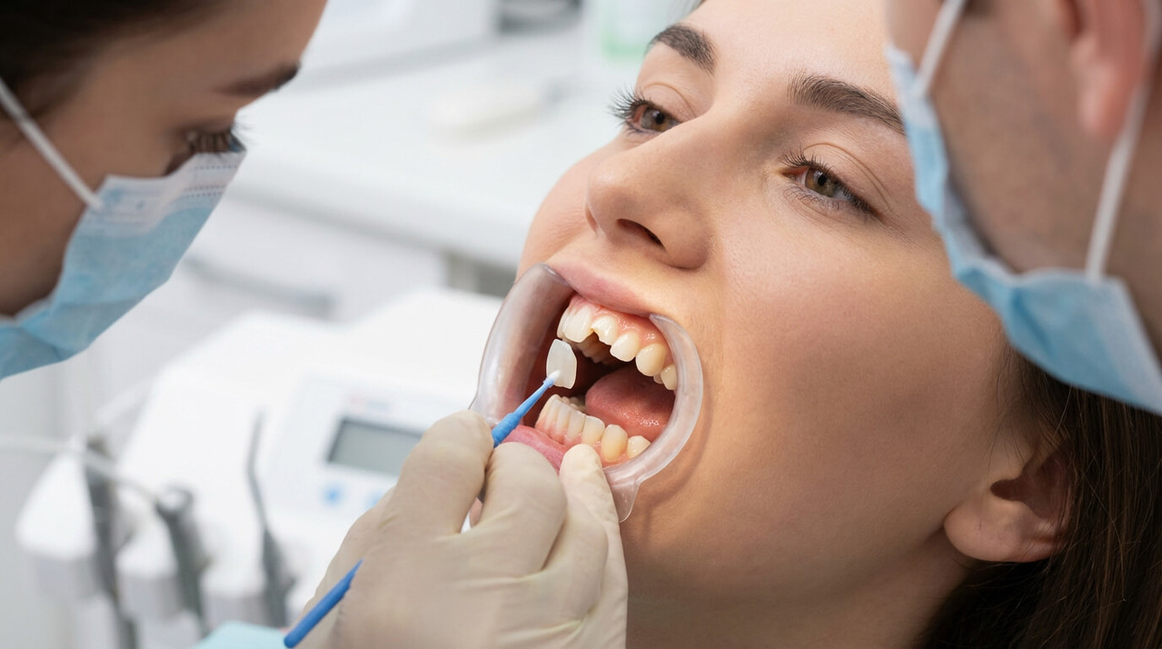 Установка винира на сколотый передний зуб