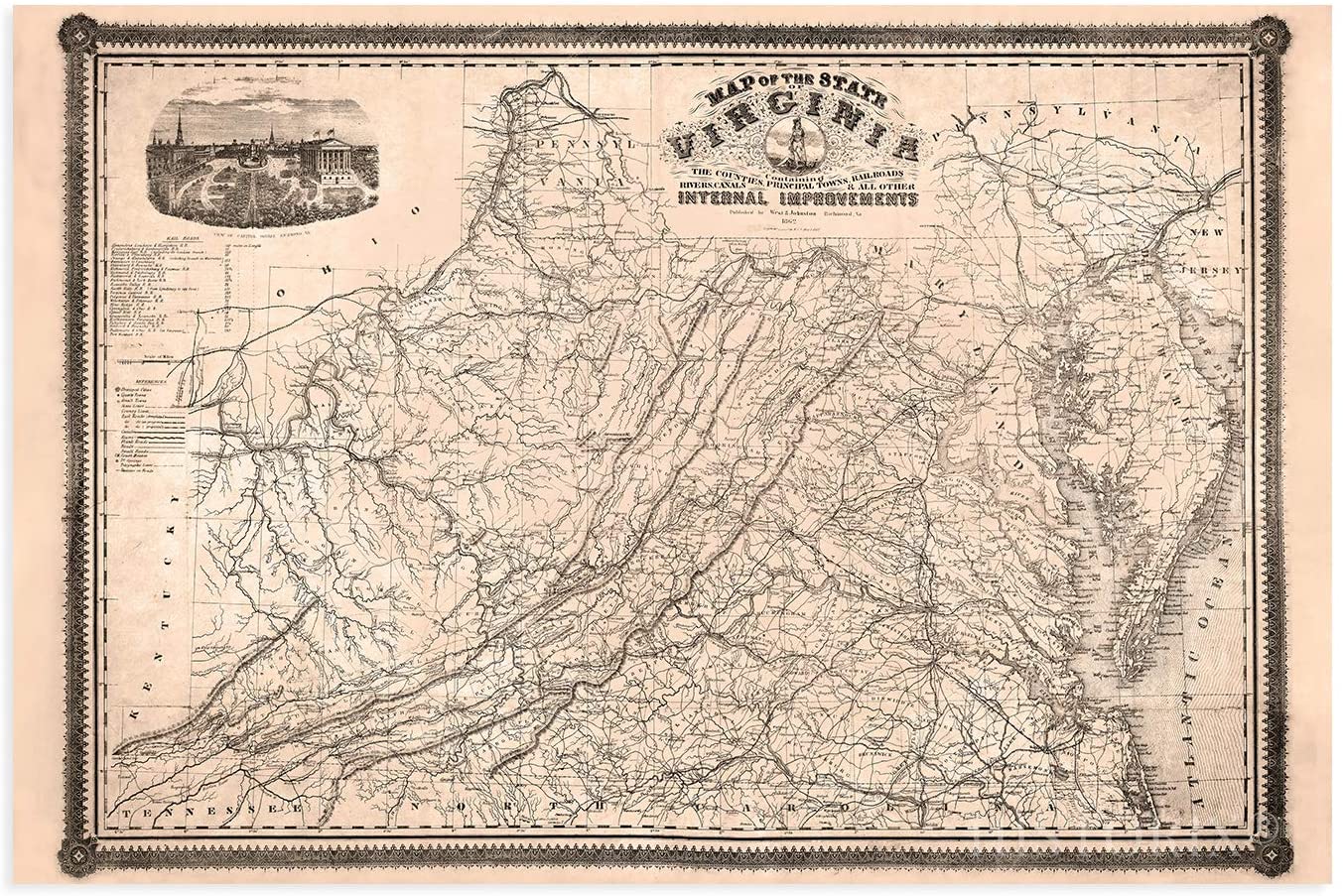 1862 Map of Virginia - Vintage State of Virginia USA Wall Art Poster Print - Picture 25 of 25