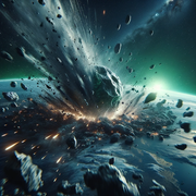 DALL·E 2023-10-25 13.31.45 - A massive meteor strikes the earth, its impact resonating with raw, unt