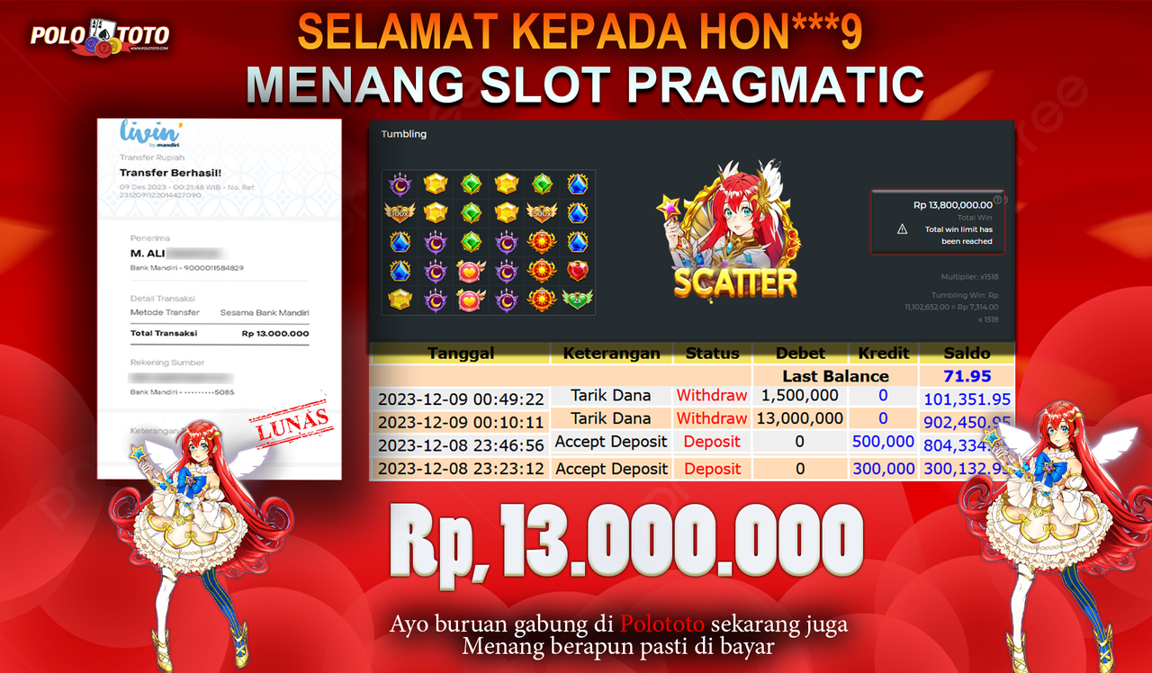 BUKTI PEMBAYARAN JACKPOT DIPOLOTOTO DIBAYAR LUNAS!!!