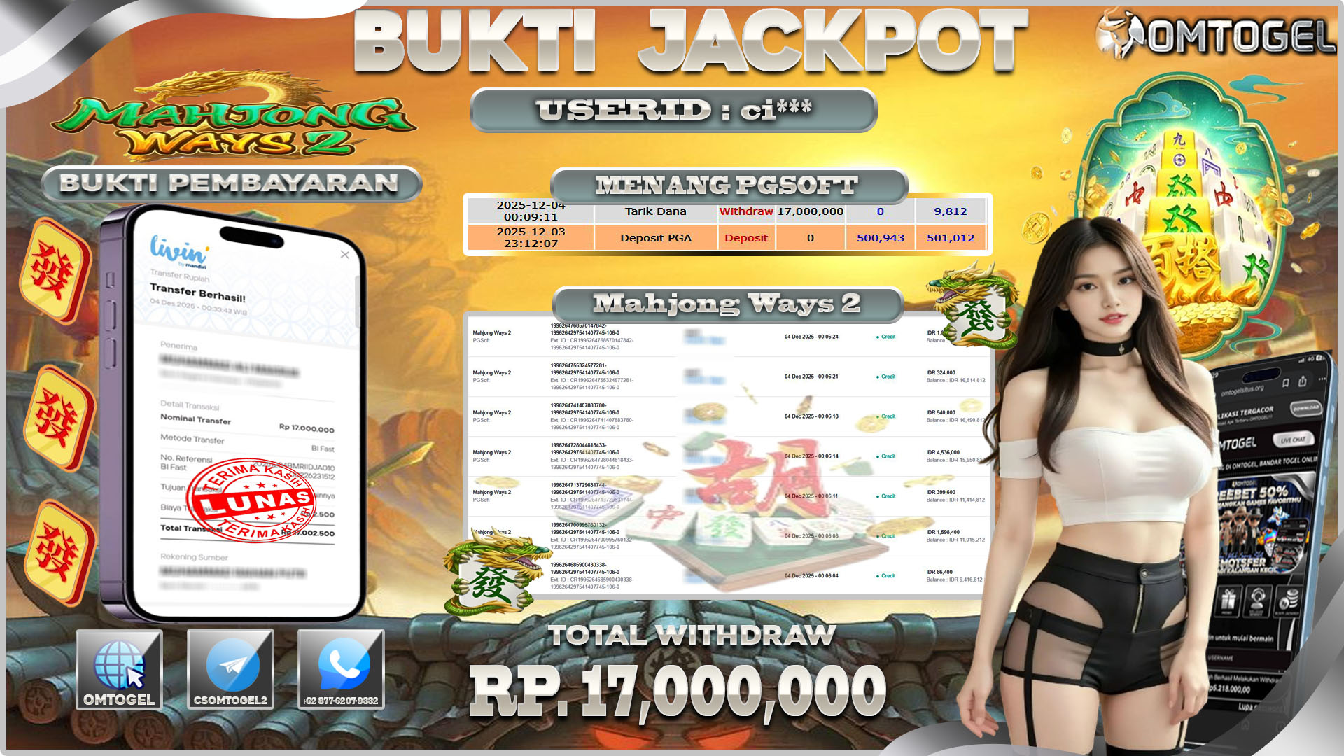 OMTOGEL JACKPOT PGSOFT MAHJONG WAYS 2 ,17 JUTA DI BAYAR LUNAS ,-