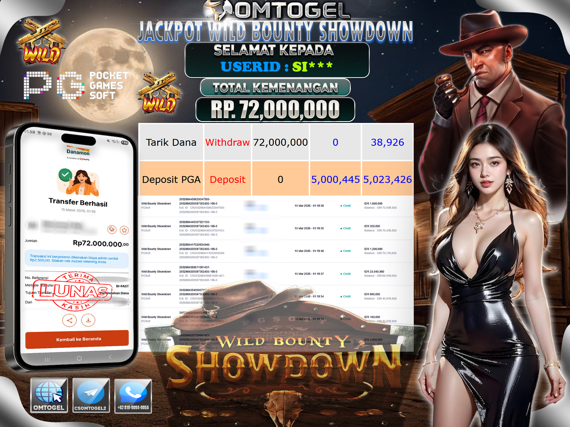 OMTOGEL JACKPOT PGSOFT WILD BOUNTY SHOWDOWN, 72 JUTA DI BAYAR LUNAS ,-