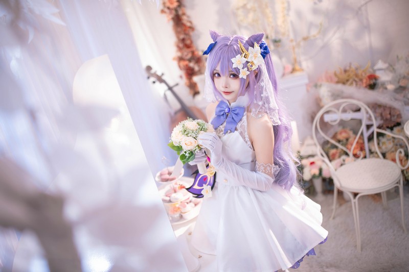 艾西Aiwest 刻晴花嫁Cosplay写真图集 原神刻晴婚纱高清图集 40P (223.2M)插图3