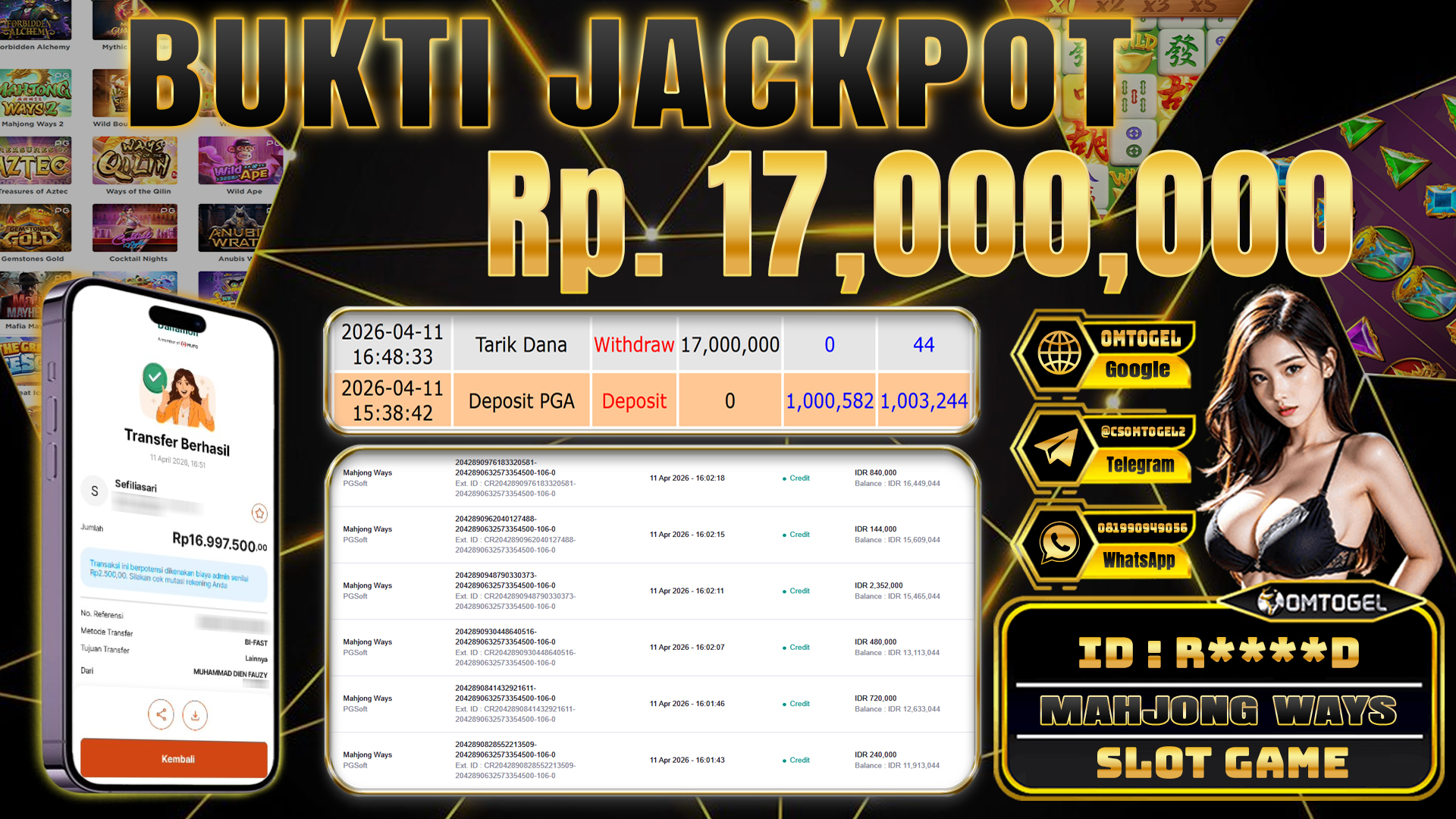 OMTOGEL JACKPOT PGSOFT MAHJONG WAYS 17 JUTA DI BAYAR LUNAS ,-