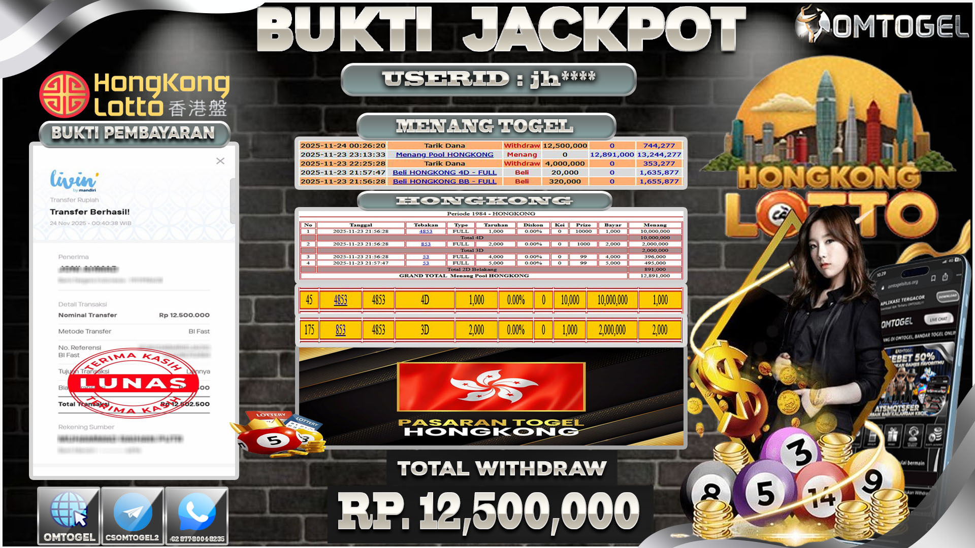 OMTOGEL JACKPOT TOGEL HONGKONG LOTTO 4D 3D 2D  ,12 JUTA DI BAYAR LUNAS ,-