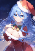 1girl, yoshino (date a live), blue eyes, blue hair, large breasts, santa costume s-2830960925