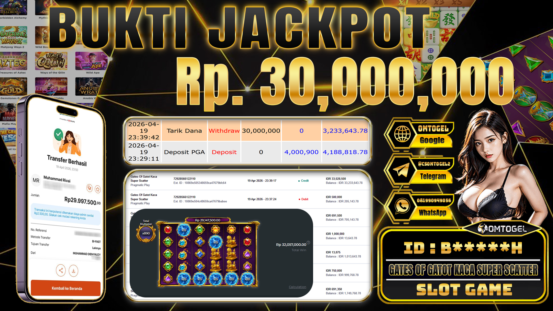 OMTOGEL JACKPOT PRAGMATIC PLAY GATES OF GATOT KACA SUPER SCATTER , 30 JUTA DI BAYAR LUNAS ,-