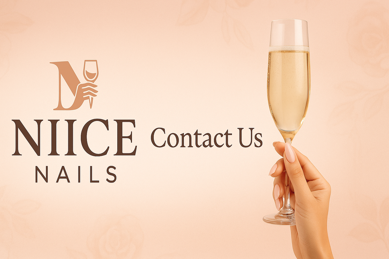 Guest relaxing at Niice Nails with phone and champagne