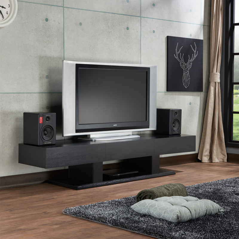 Modern Tv Stand Low Profile Flat Screen Holder With Drawers For Up To