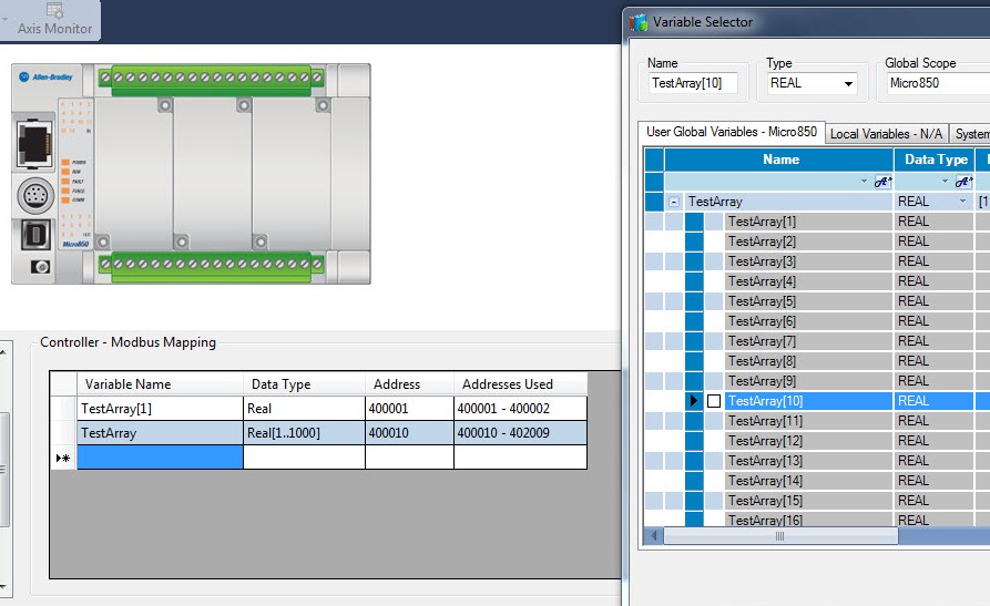 I/O's Read/Write from Micro850 Micro850/820: Ethernet OPC data access using Modbus/TCP
