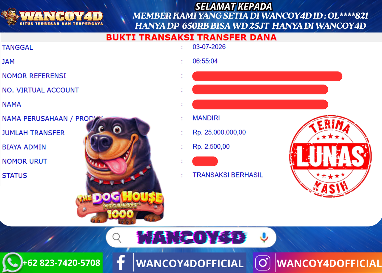 WANCOY4D JACKPOT THE DOG HOUSE MEGAWYS PRAGMATIC 1000 RP.25.000.000 -LUNAS