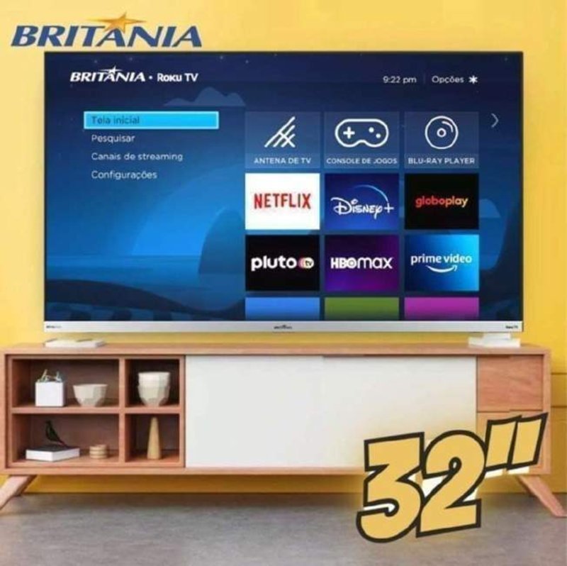 Smart TV Britânia 32 Polegadas HD LED Dolby Áudio Roku TV 3 HDMI 2 USB BTV32G7PR2CSGBLH