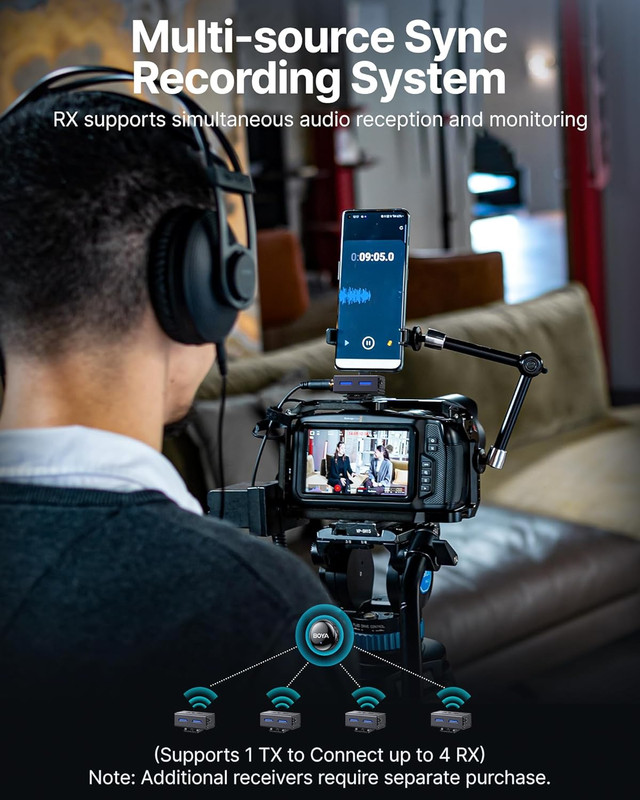 ميكروفون BOYA BOYALINK 3 اللاسلكي - ذكاء اصطناعي - حجم زر - عالي الجودة - أسود - 9