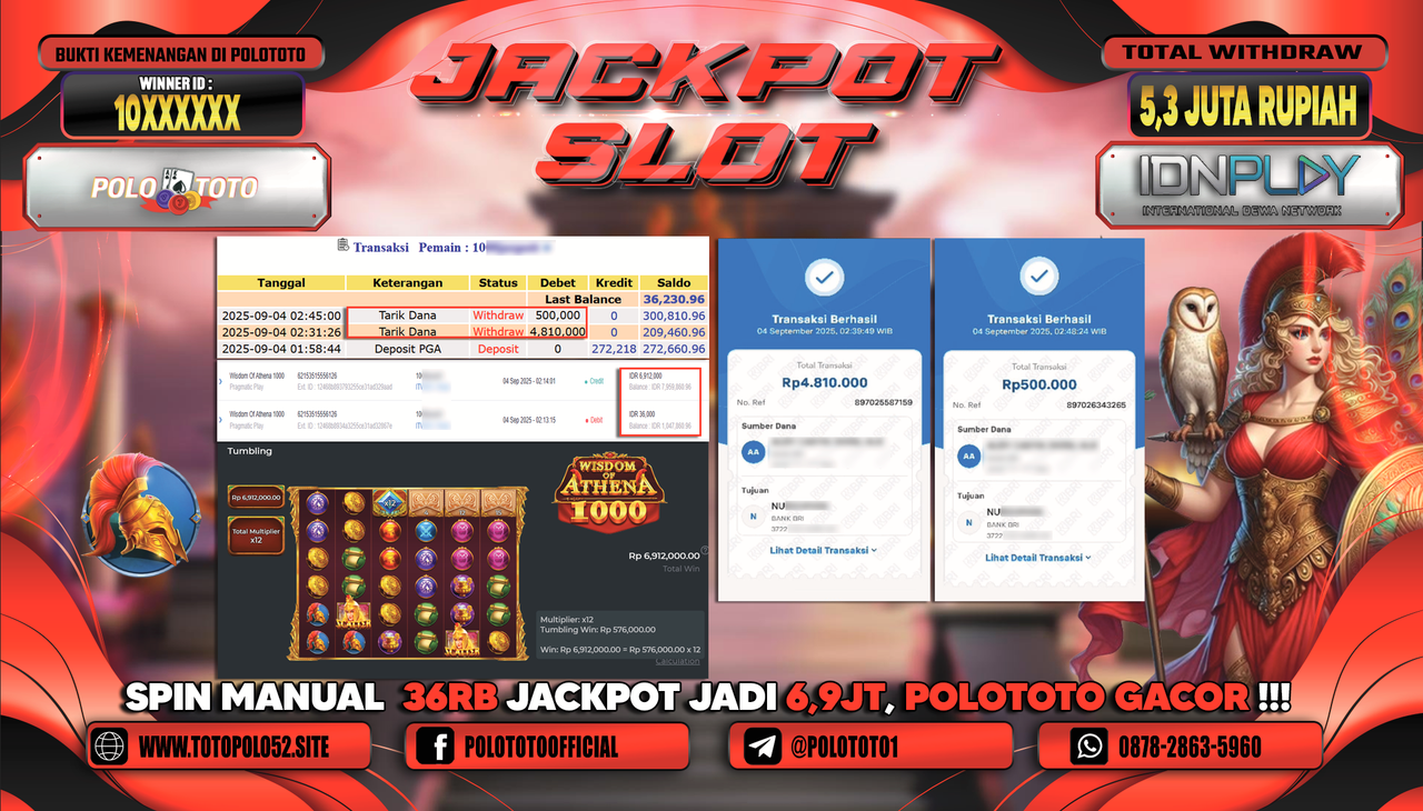 POLOTOTO JACKPOT SLOT WISDOM OF ATHENA Rp.5.300.000,-