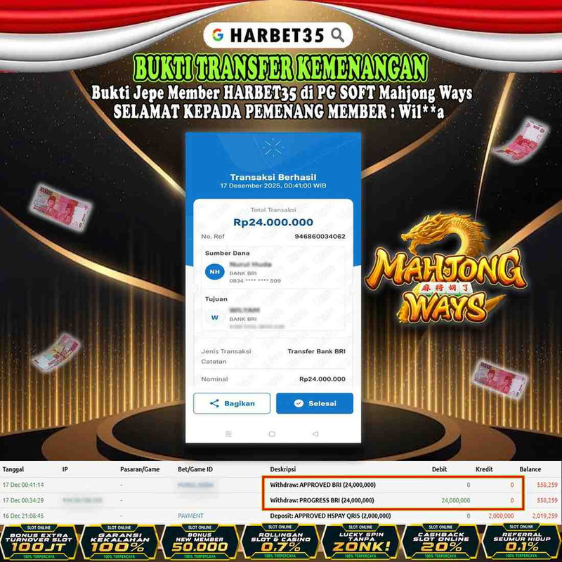 HARBET35 JEPE! MAHJONG WAYS Rp 5.555.000,- LUNAS!