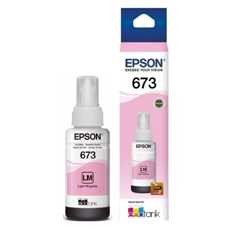 Botella de tinta original Epson 673 de color magenta claro.