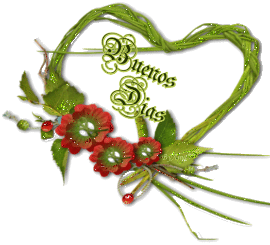 Corazón de Juncos Verdes con Flores Rojas  Dias