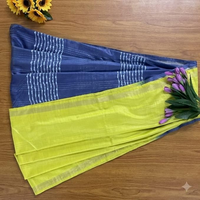 Women's Traditional Hand Block Printed Baswada Silk Saree with Unstitched Blouse Piece