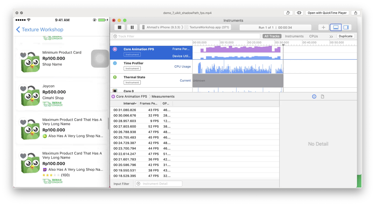 UIKit with shadowPath Implementation FPS Metrics