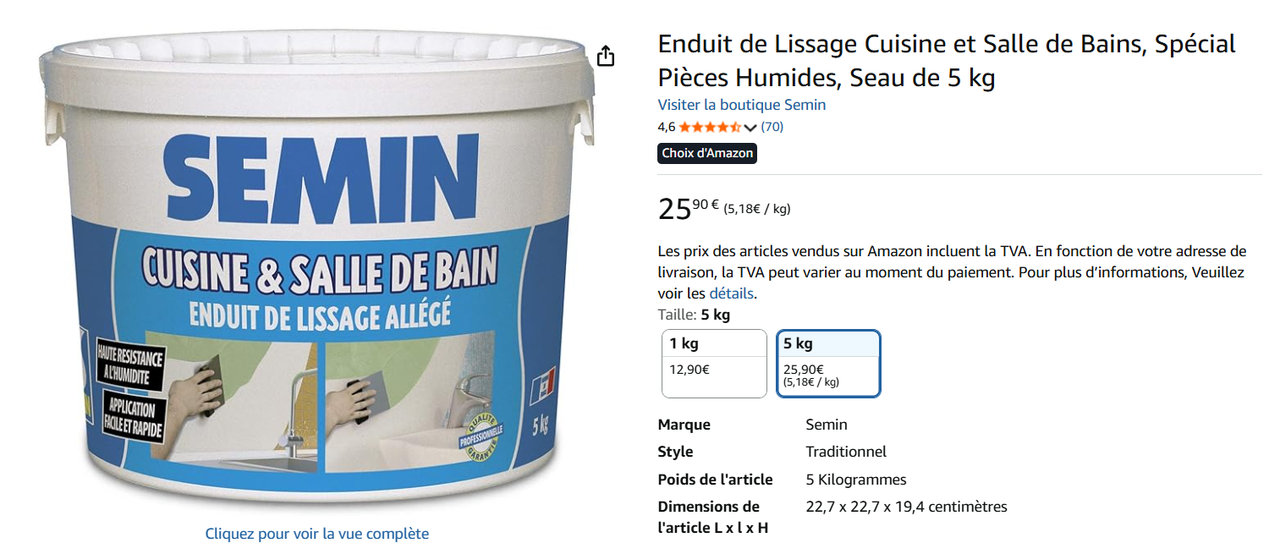 Enduit de lissage Semin 5kgs