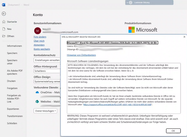 Microsoft Office 365 Konto-Eigenschaften