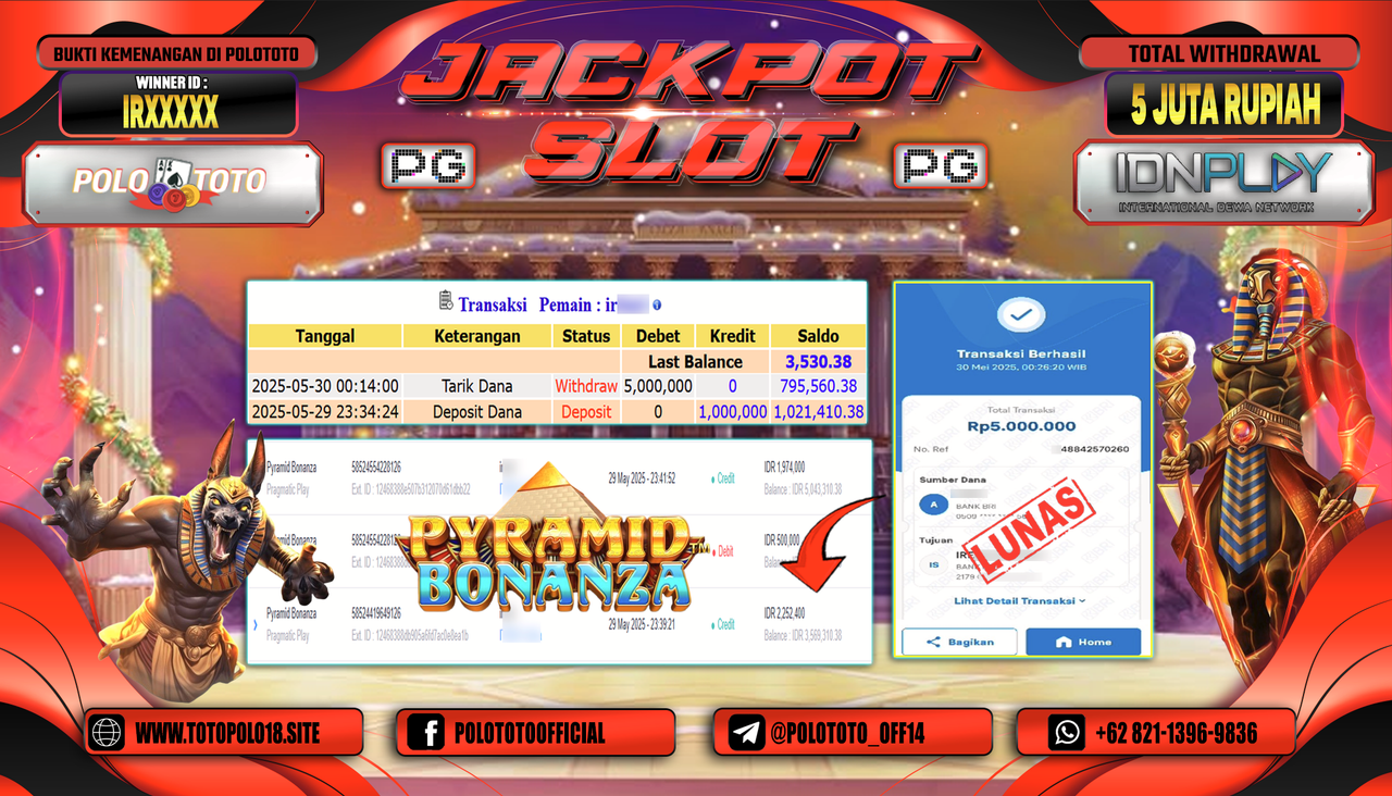 POLOTOTO JACKPOT SLOT PYRAMID BONANZA Rp.5.000.000,-