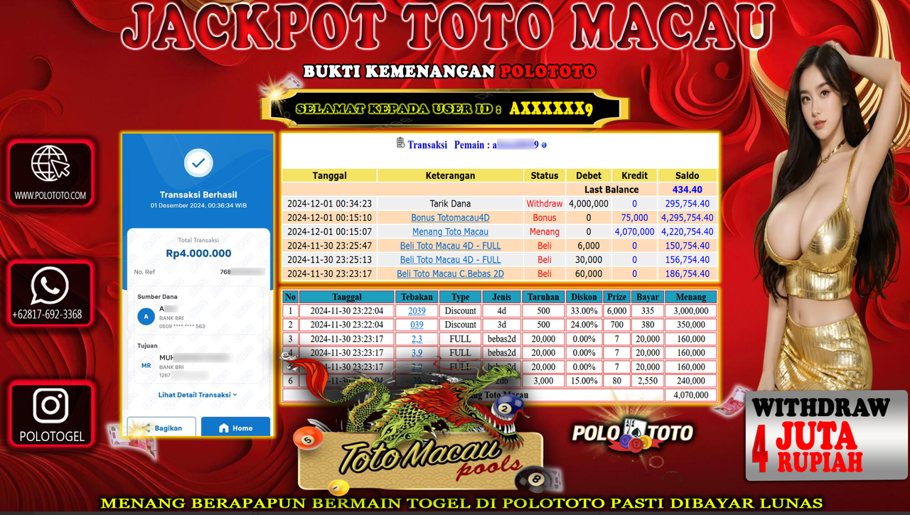 POLOTOTO JACKPOT TOGEL TOTO MACAU Rp.4,000.000,-
