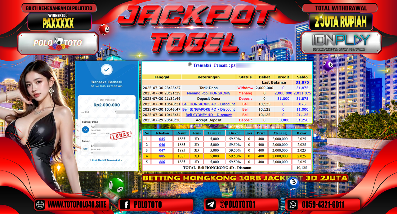 POLOTOTO JACKPOT TOGEL HONGKONG LOTTO Rp.2.000.000,- LUNAS