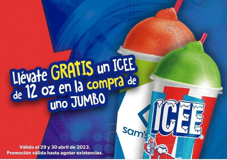 Sam's club: gratis icee de 12 Oz en la compra de uno jumbo (29 y 30 de abril) 
