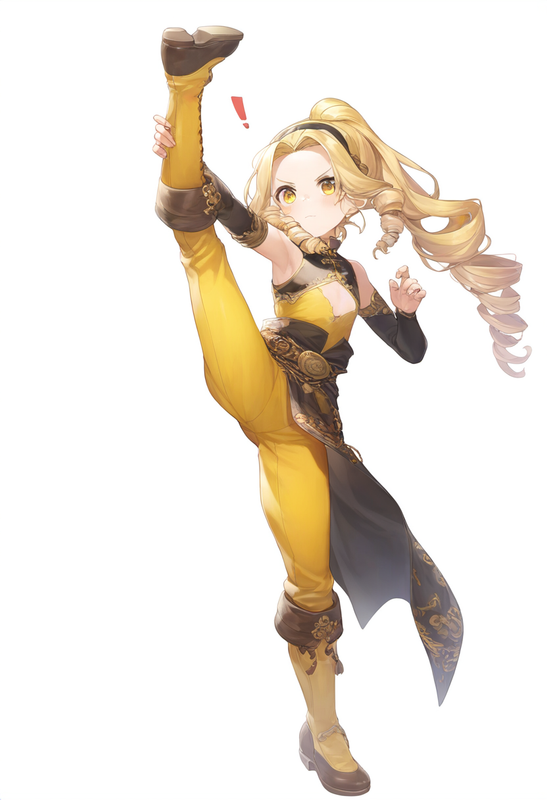 1girl, yellow eyes, long hair, split ponytail, ringlets, flat chest, forehead, h s-2880387665