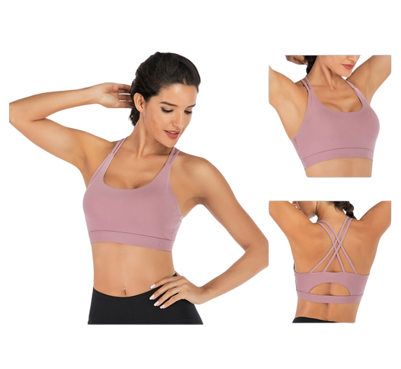 S Size Purple Elegant Sexy Criss-Cross Back Sports Bra for Women - High Support & Anti-Shock, Wire-Free Yoga Crop Top with X-Shape Fine Strap
