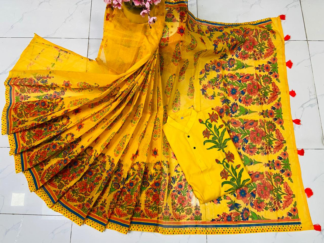 Half Silk Sharee and Cotton Panjabi Couple Set