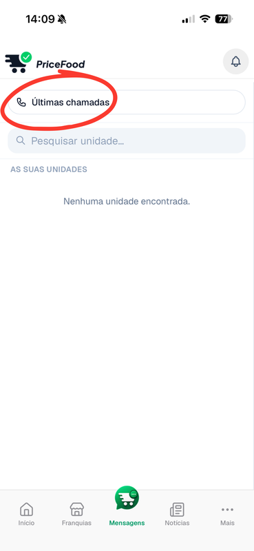 Últimas chamadas com as unidades