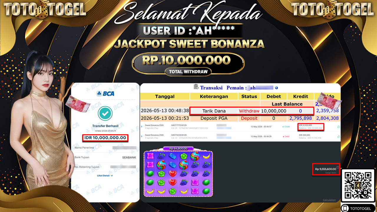Bukti Pembayaran Jackpot Permainan Slot Sweet Bonanza 2500 ID:*AH*****LUNAS