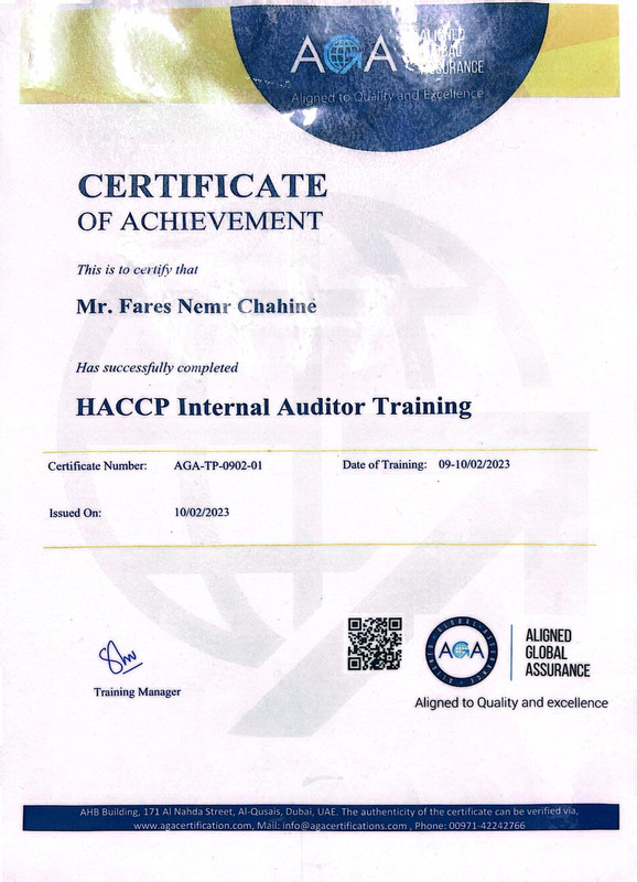 HACCP INTERNAL AUDITOR