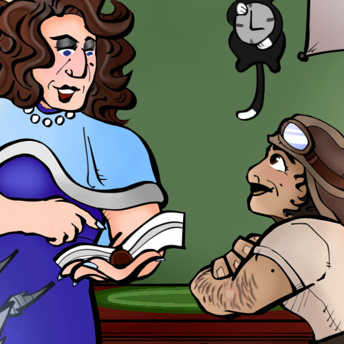 A scene shot of Mathilda and the oc Pilot who was created by daffysbrainrot