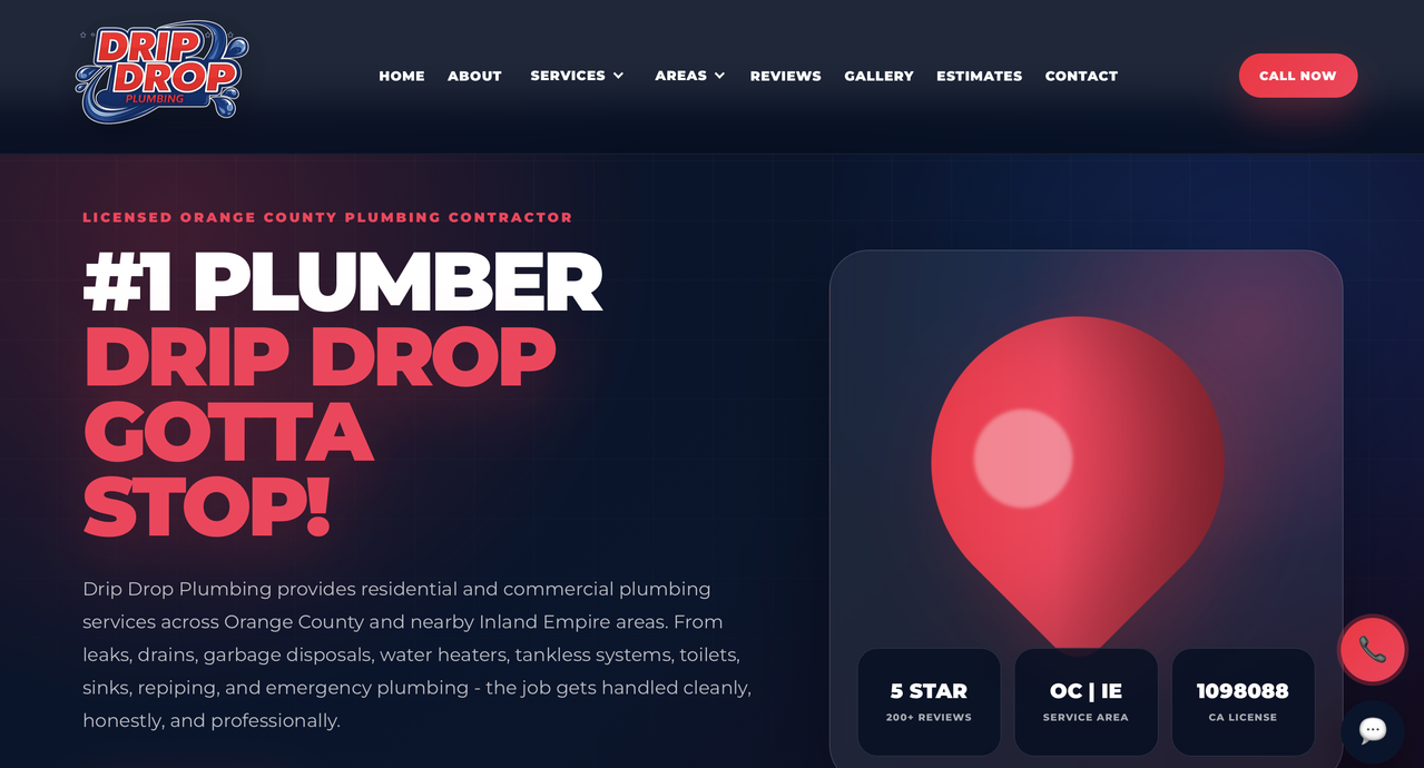 Drip Drop Plumbing website homepage designed by Webstarz